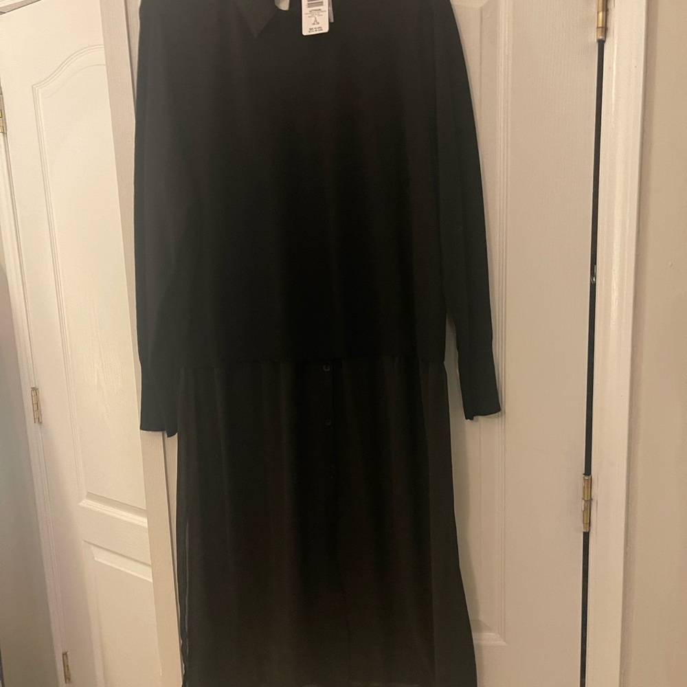 Twofer Crop Chiffon Sweater 2X Deep Black